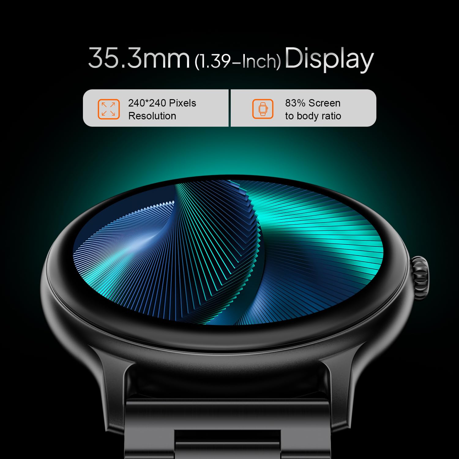 Fire‑Boltt Phoenix Pro Round Smart Watch 1.39″ Display with Bluetooth Calling, AI Voice Assistant,SpO2 & Heart Rate Monitor, 120+ Sports Modes,IP67 Waterproof Metal Smart Watch for Men & Women - Black