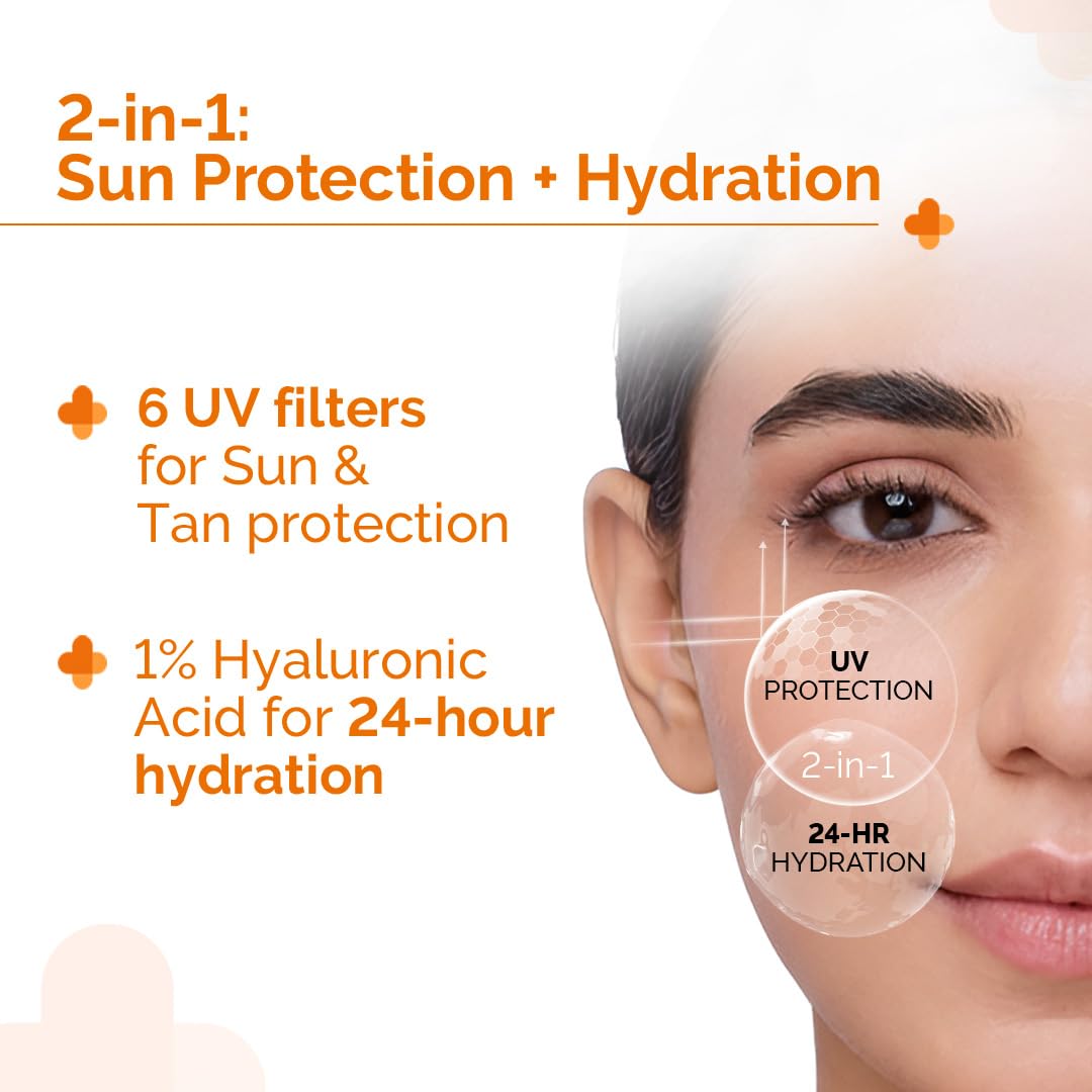 The Derma Co 1% Hyaluronic Sunscreen Aqua Gel SPF 50 PA++++ | Hydrating, Lightweight & Non-Greasy | No White Cast | Broad Spectrum & Blue Light Protection | Clinically Tested - (In-Vivo) | 50 g