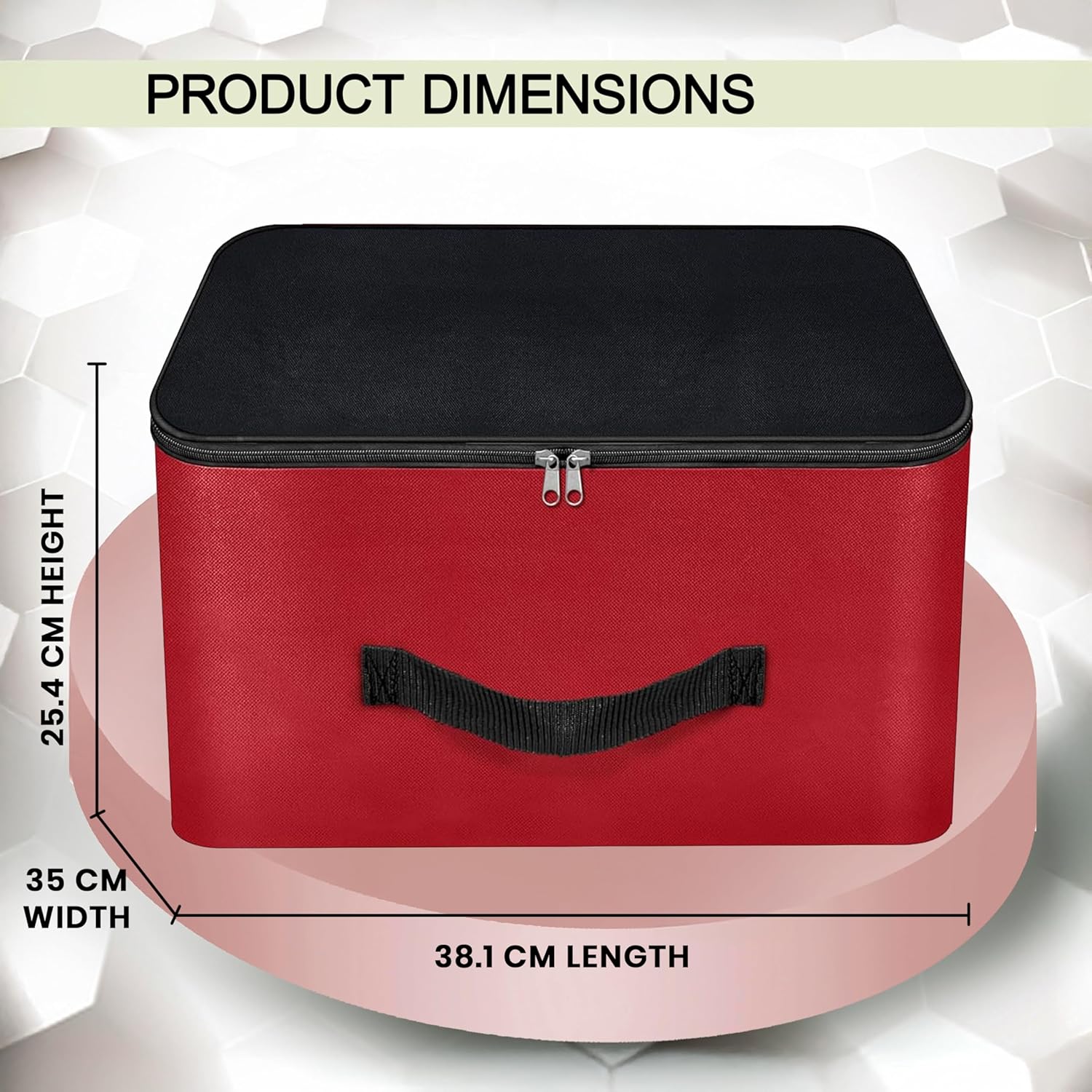 Storite Nylon Wardrobe Bag Underbed Moisture Proof Cloth Storage Organizer, Storage box for Clothes Saree Bags with Zippered Closure & Handle (Red & Black, 38.1x25.4x35 cm) Square