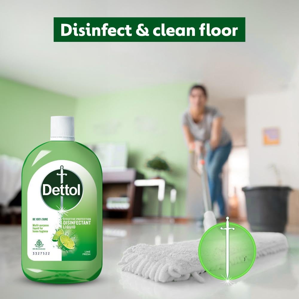 Dettol Multi-Purpose Disinfectant Liquid for Floor & Surface Cleaning, Lime Fresh Fragrance, 1L