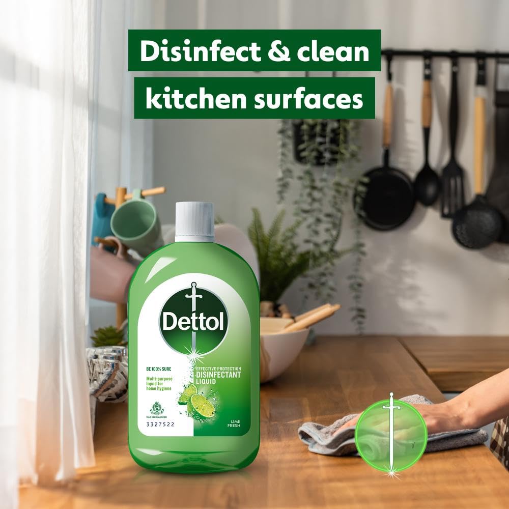 Dettol Multi-Purpose Disinfectant Liquid for Floor & Surface Cleaning, Lime Fresh Fragrance, 1L