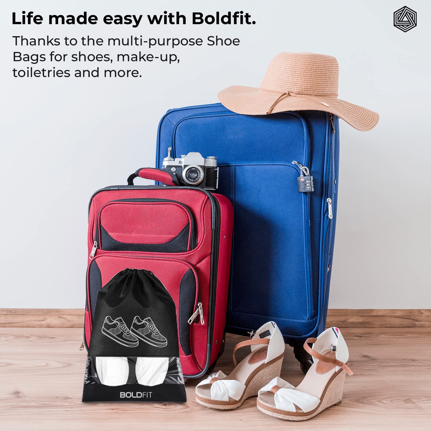 Boldfit Shoe Bag for Travel Bag for Man & Women Shoe Cover for Storage at Home Gym Reusable Travelling Accessories Organizer Pouch Travel Essentials Footwear Bags for Travelling Men -Pack of 6, Black