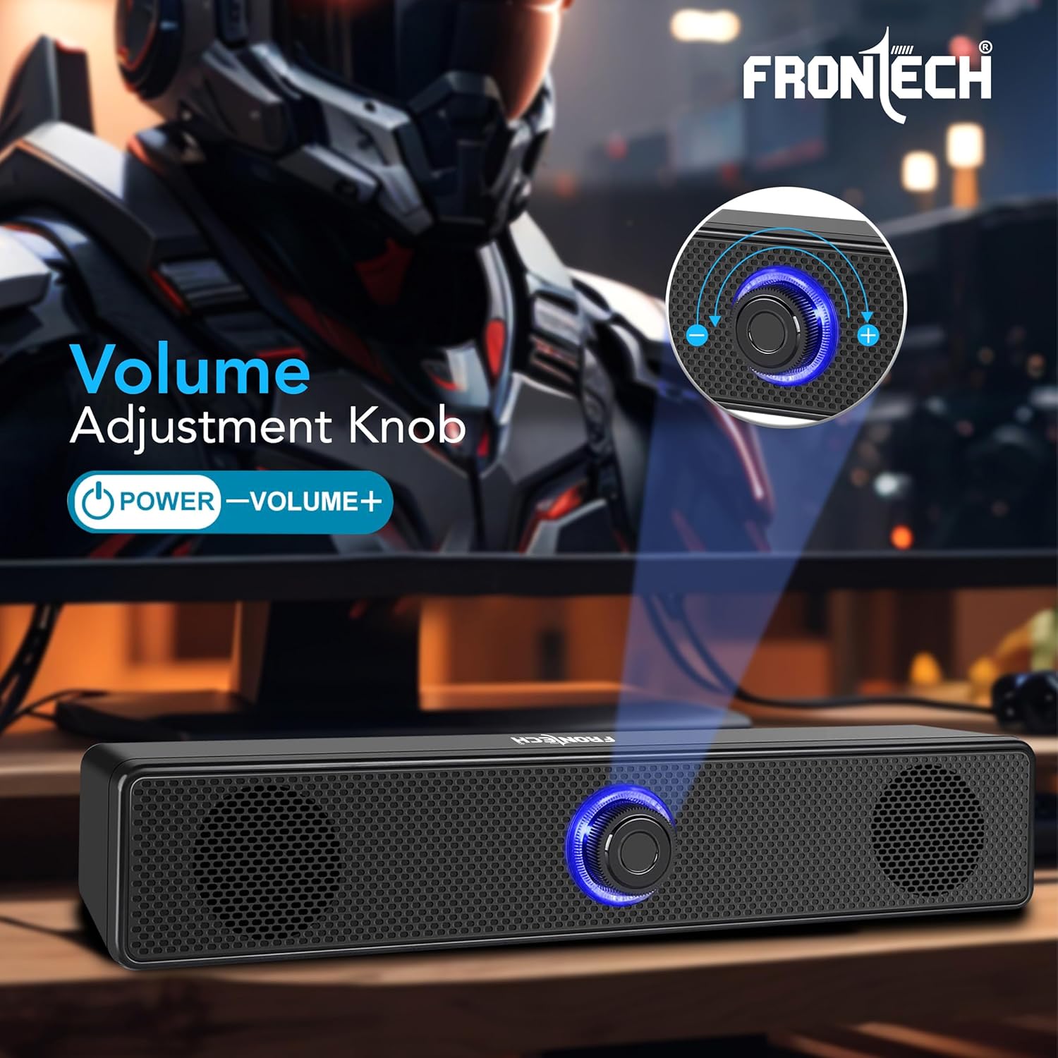 FRONTECH 1.0 USB Powered Multimedia Speakers with RGB Lights | 10W Output Power | AUX/USB Connectivity | for Laptop, PC, Mobile | Volume Control (SPK-0008, Black)