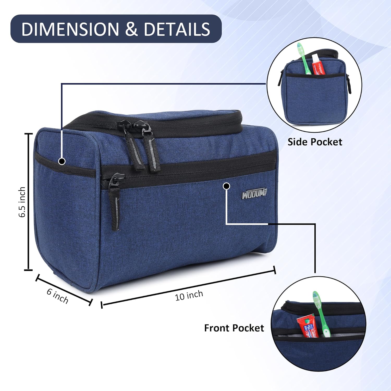 Wooum Travel Toiletry Bag for Men | Water-Resistant Bathroom Organizer with Hook | Compact Khadi Fabric Dopp Kit with Zipper & Mesh Pockets – Ideal for Travel, Gym & Daily Use