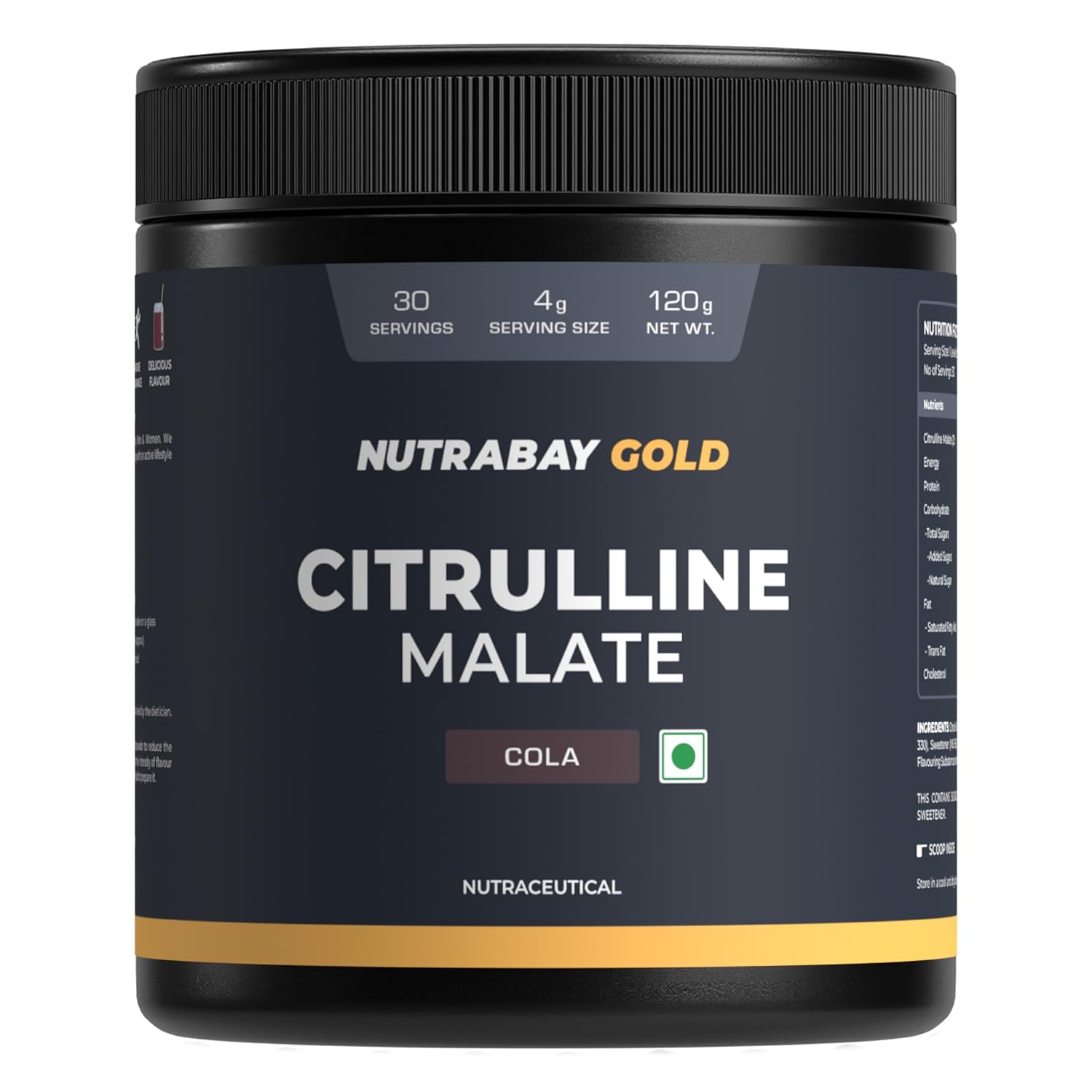 Nutrabay Gold Citrulline Malate 2:1 Supplement Powder 120g, Cola Flavor – Boosts Nitric Oxide – Pre Workout for Muscle Pump, Improved Endurance & Recovery | Tested for Purity | No Banned Substances