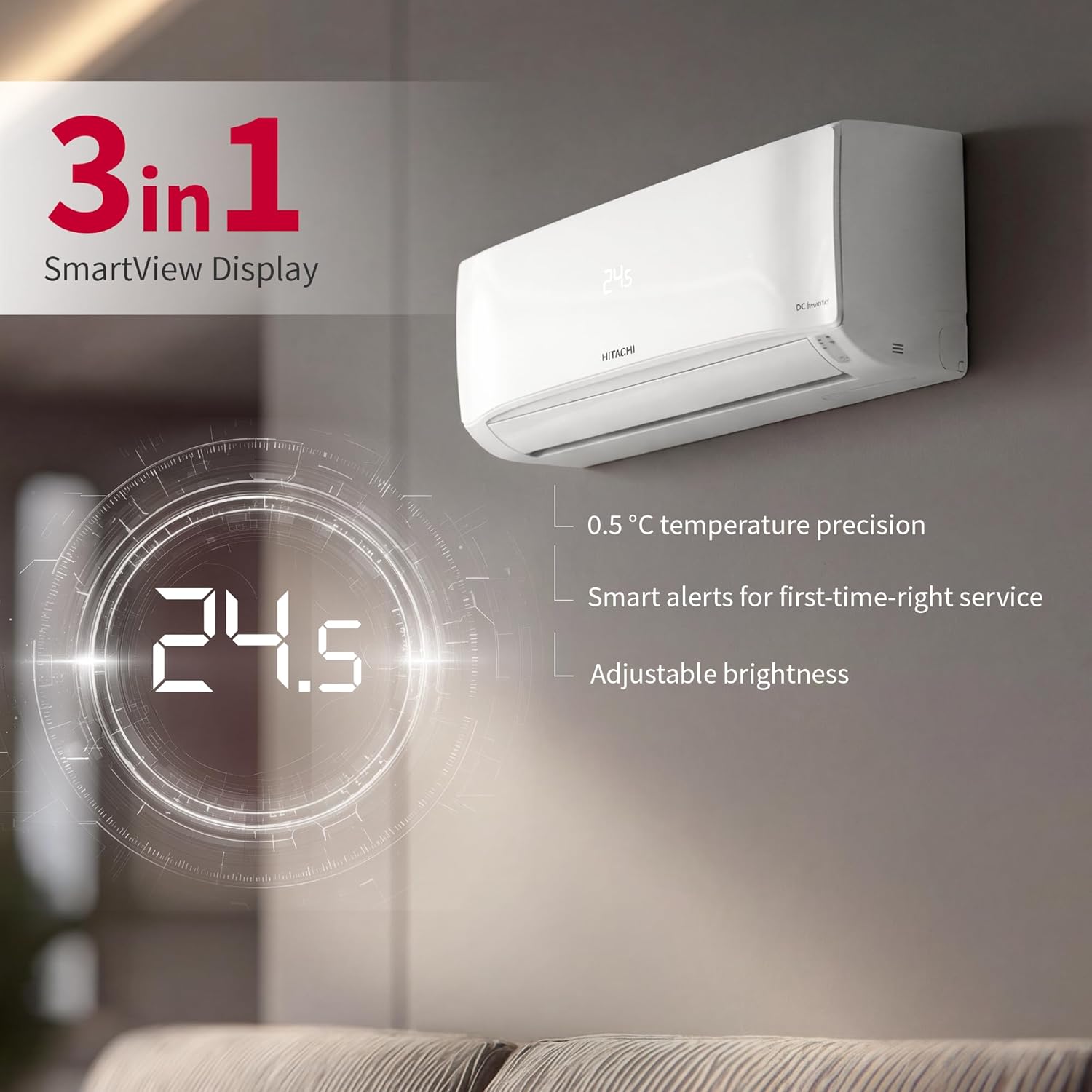 Hitachi 1.5 Ton 3 Star, New Star rated, Inverter Split AC(Copper, Smart View Display, 4 Way Swing,RAS.D318PCD2BS1, White)