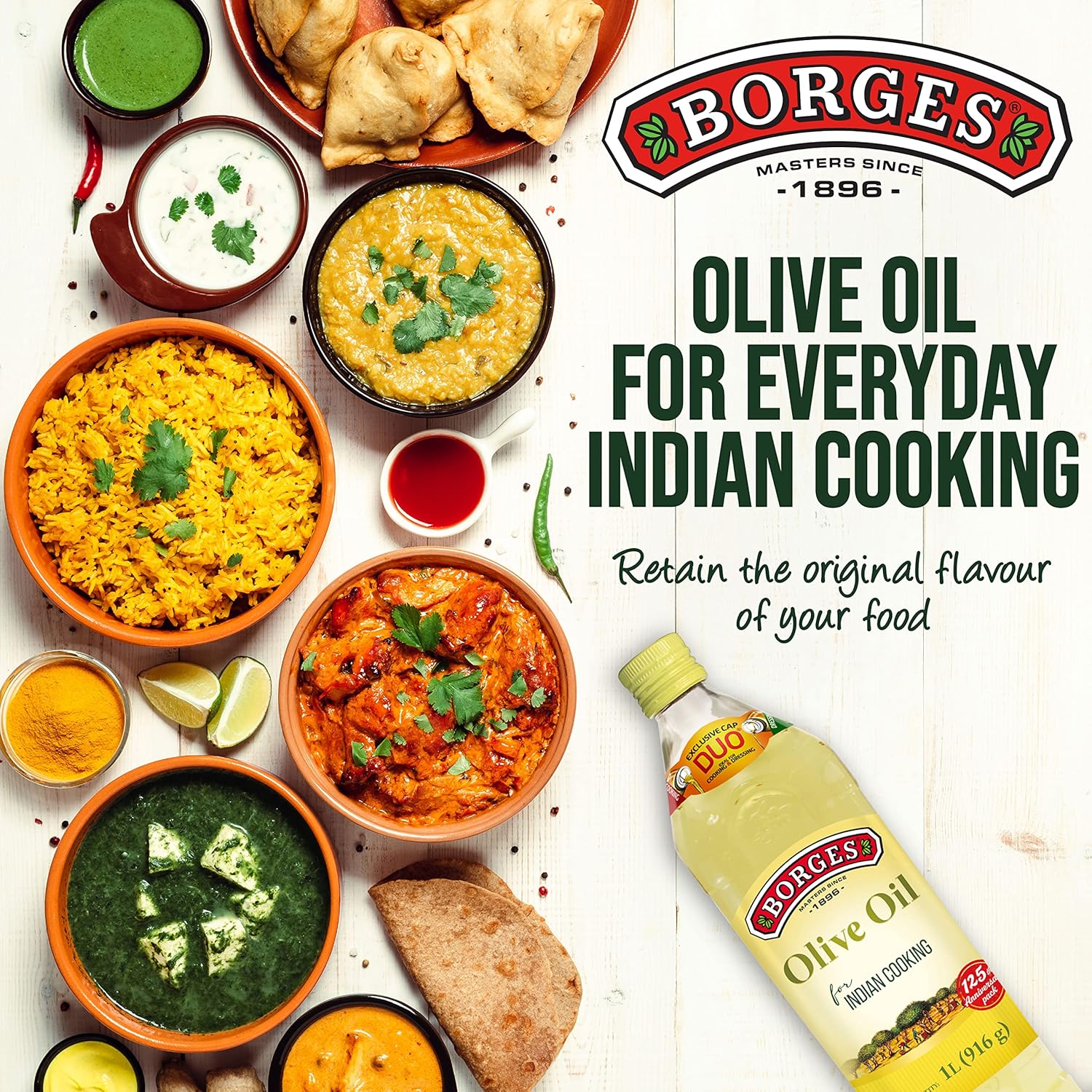 Borges Olive Oil for Indian Cooking - 2 L |Extra Light |Packed in Spain |Light Flavour |75% MUFA | Ideal for daily cooking: deep fry, tadka, curries