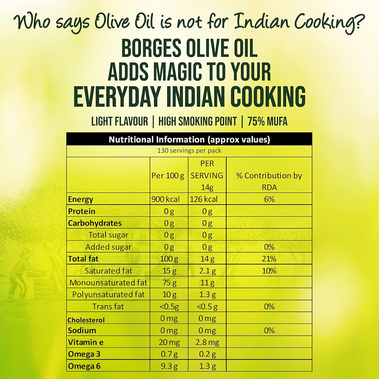 Borges Olive Oil for Indian Cooking - 2 L |Extra Light |Packed in Spain |Light Flavour |75% MUFA | Ideal for daily cooking: deep fry, tadka, curries