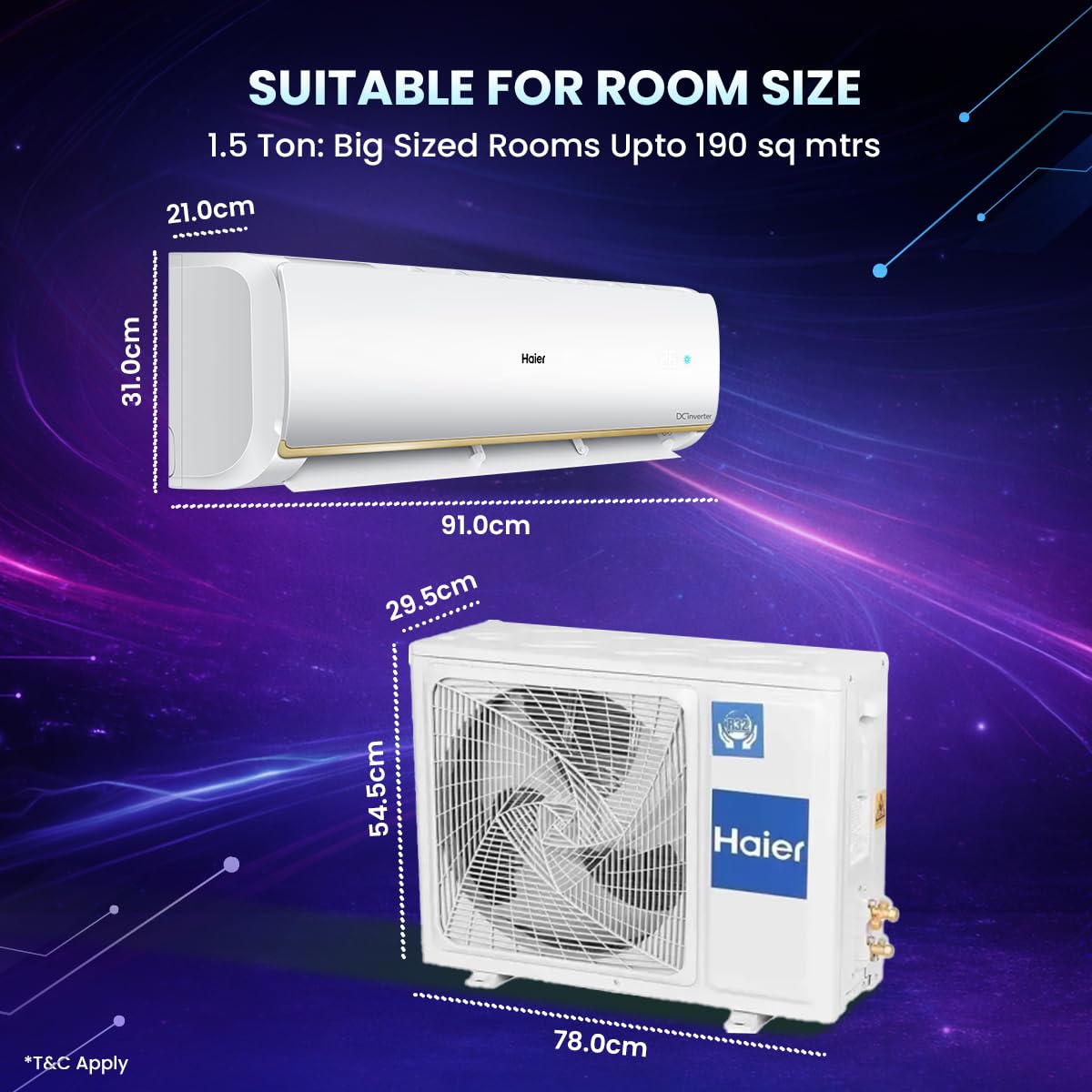 Haier 1.5 Ton 3 Star Twin Inverter Split AC (Long Air Flow, HD Filter, 5 in 1 Convertible, Copper, 2-way Swing, Turbo Cooling even at 54°C, 2026 Model, White)-HSA17VP-R3NB-I