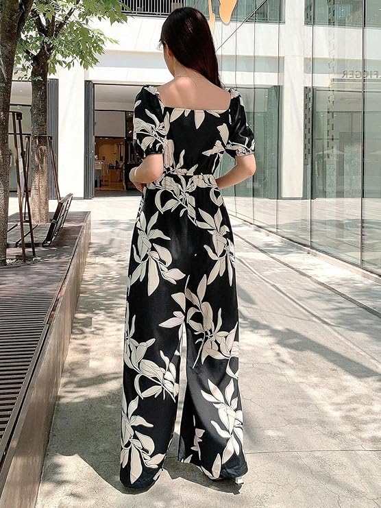LITZO Dress for Women | Long Rayon Dress for Women's | Floral Wide Leg Long Jumpsuit with Pockets | Regular Jumpsuit for Women (137-138)