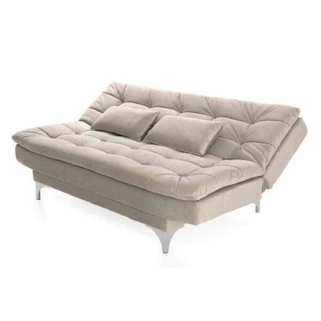 MATA Eagle Solid Wood 3 Seater Sofa Cum Bed Cream Suede Velevt Fabric with Two Cushions Perfect for Home Living Office Room and Guests (Cream, Medium)(3 Year Warranty)