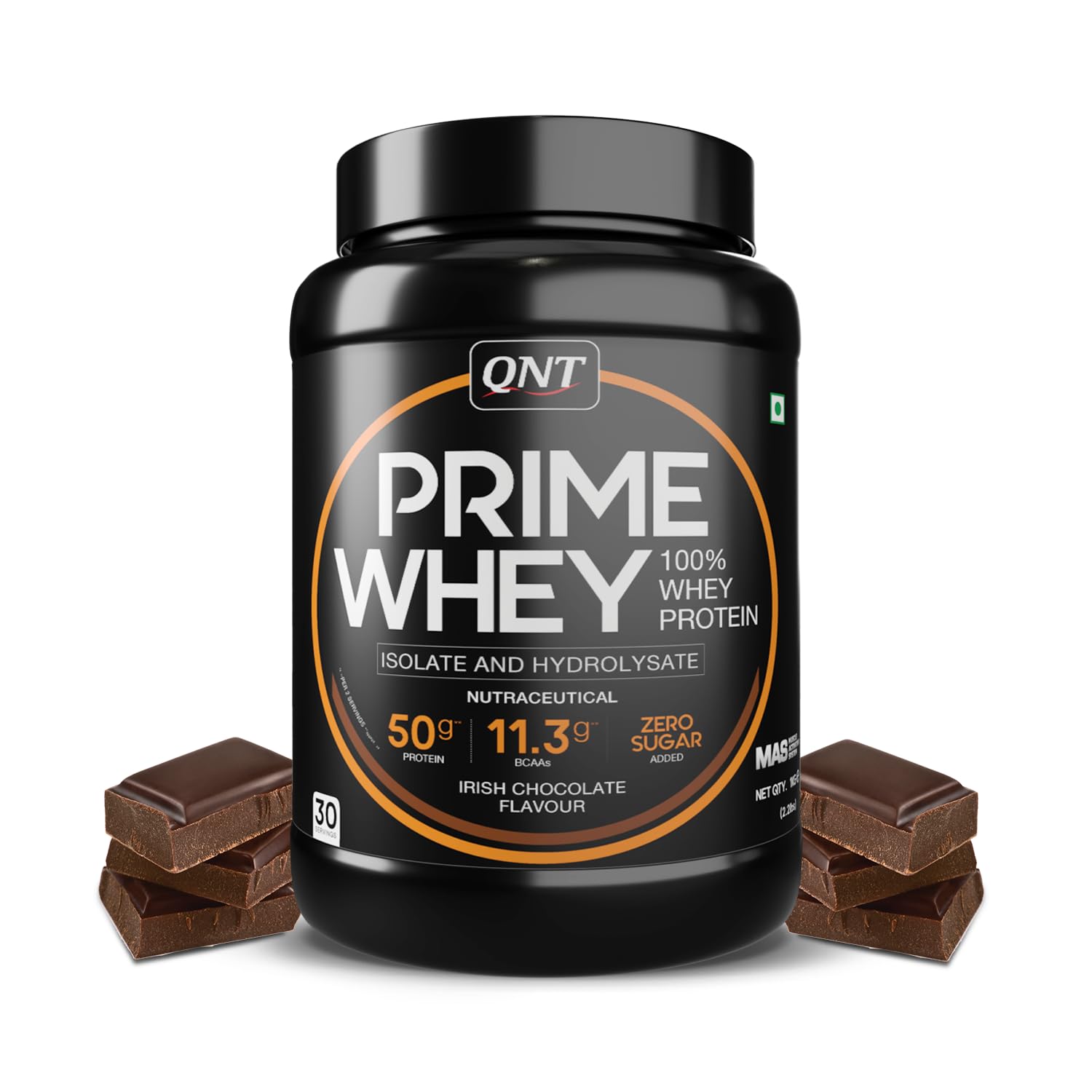 QNT Prime Whey Protein Powder – Irish Chocolate | 25g Protein Per Scoop | Whey Isolate, Concentrate & Hydrolysate Blend | 30 Servings | Muscle Growth, Recovery & Strength | 1kg