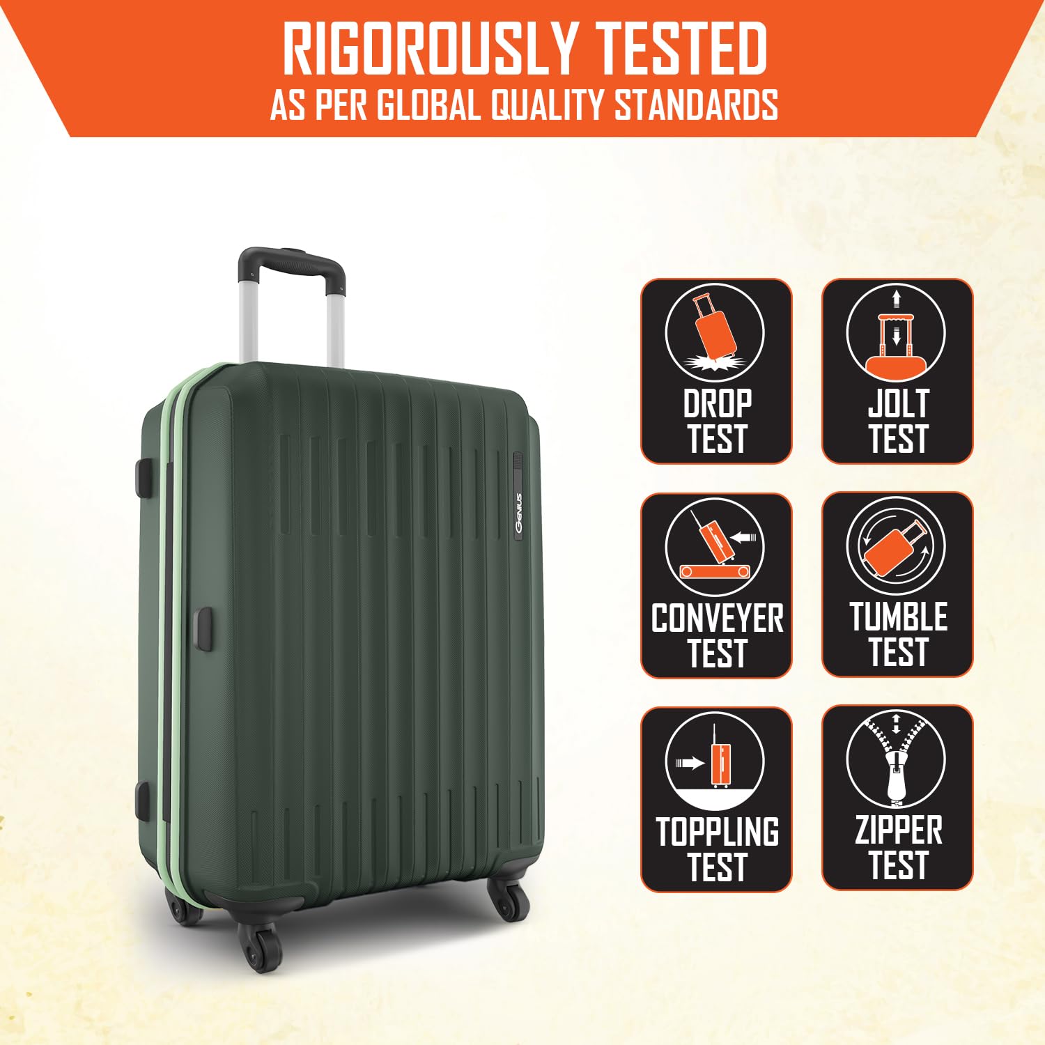 Safari Genius Alley Set of 3 (Cabin + Medium + Large) Trolley Bags Hard Case Polypropylene, 4 Wheels, 360 Degree Wheeling Luggage, Suitcase for Travel, Trolley Bags for Travel, Deep Forrest