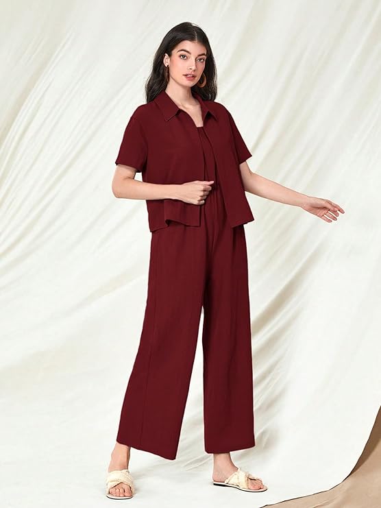 TOPLOT Women's Jumpsuit Co-ord Set | Soft Breathable Feel | Comfortable Fit with Easy Movement | Stylish One-Piece Outfit Design | Perfect for Casual & Travel (5225)