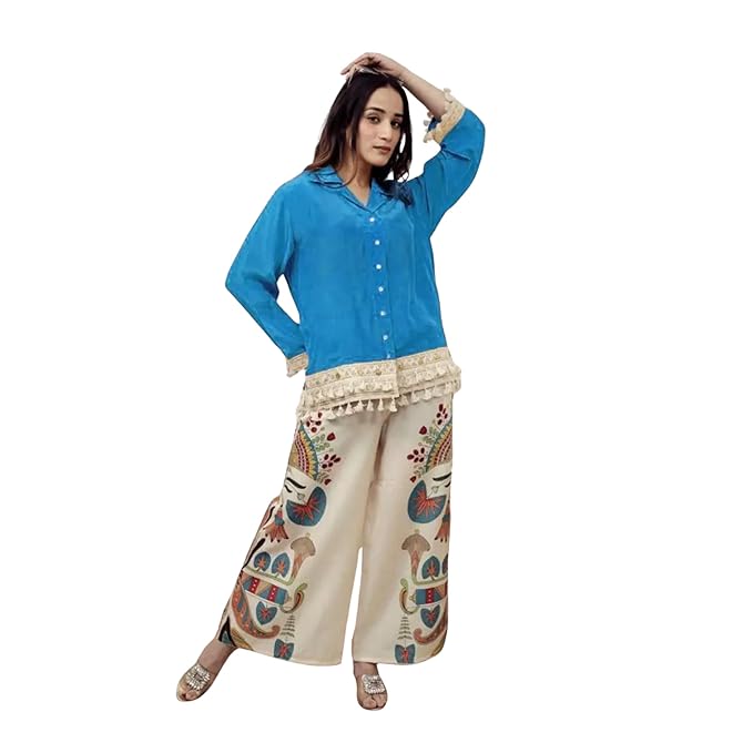 Co Ord Set for Women Stylish Card Set Dress for Women Trendy Top with Plazo Pant Ladies Coord Outfit Modern Wear for Travel Office Casual Look Premium Two Piece Clothing Style