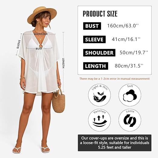 SANNIDHI® Bikini Beach Cover Up Sheer Lace Beach Coverups for Women Boho Floral Kimono Wrap Swimwear Cover Up for Bikini, Resort & Vacation Wear