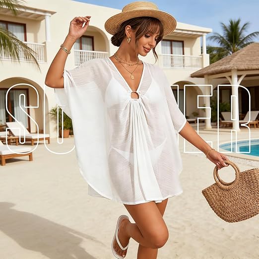 SANNIDHI® Bikini Beach Cover Up Sheer Lace Beach Coverups for Women Boho Floral Kimono Wrap Swimwear Cover Up for Bikini, Resort & Vacation Wear