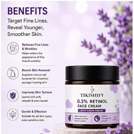 0.2% Retinol Face Cream 50 g Overnight Moisturizing Face Cream Lightweight Anti Aging Night Cream for Smooth Healthy Looking Skin Suitable for All Skin Types