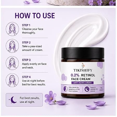 0.2% Retinol Face Cream 50 g Overnight Moisturizing Face Cream Lightweight Anti Aging Night Cream for Smooth Healthy Looking Skin Suitable for All Skin Types