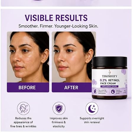 0.2% Retinol Face Cream 50 g Overnight Moisturizing Face Cream Lightweight Anti Aging Night Cream for Smooth Healthy Looking Skin Suitable for All Skin Types